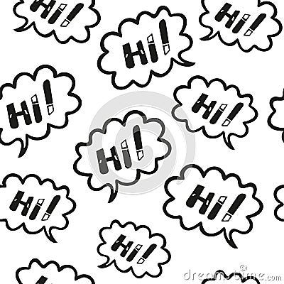 Hi, hello black and white pattern for printing on textiles, packaging, wallpaper, paper. Vector Illustration